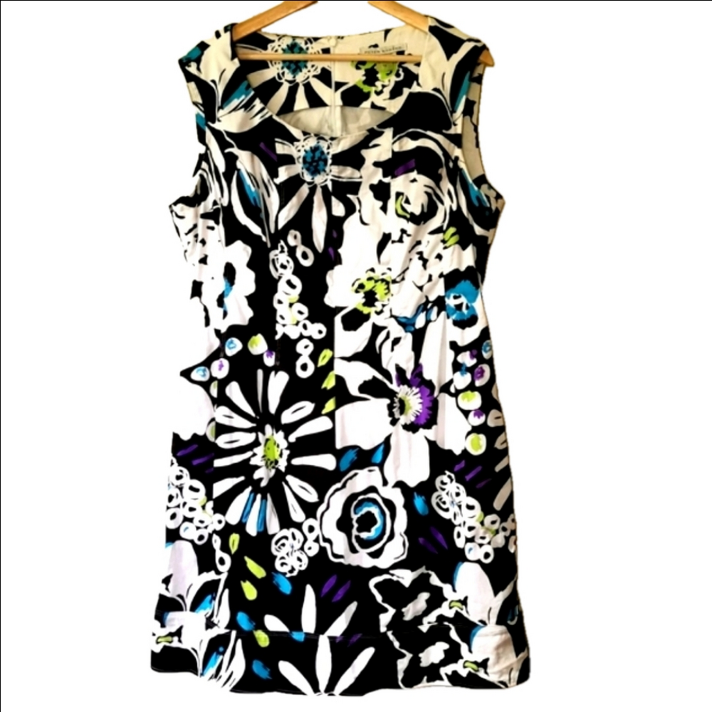 Peter Nygard Black and White Floral Midi Dress